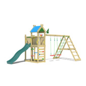 Speeltoestel Jungle Gym Nomad grenen geïmpregneerd met glijbaan donker groen en 2-klimrek module