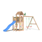 Speeltoestel Jungle Gym Safari douglas met glijbaan blauw en 2-schommel module