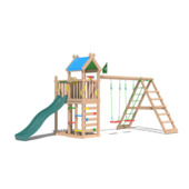 Speeltoestel Jungle Gym Nomad douglas met glijbaan donker groen en 2-klimrek module