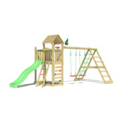 Speeltoestel Jungle Gym Safari grenen geïmpregneerd met glijbaan groen en 2-klimrek module