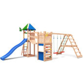 Speeltoestel Jungle Gym Explorer douglas met glijbaan blauw en 2-klimrek module