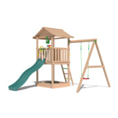 Speeltoestel Jungle Gym House douglas met glijbaan donker groen en 1-schommel module