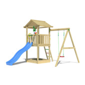 Speeltoestel Jungle Gym House grenen geïmpregneerd met glijbaan blauw en 1-schommel module