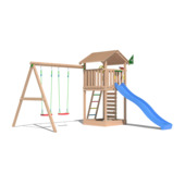 Speeltoestel Jungle Gym Cottage douglas met glijbaan blauw en 2-schommel module