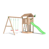 Speeltoestel Jungle Gym Cottage douglas met glijbaan groen en 2-schommel module