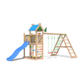 Speeltoestel Jungle Gym Nomad douglas met glijbaan blauw en 2-klimrek module