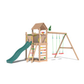 Speeltoestel Jungle Gym Safari douglas met glijbaan donker groen en 2-schommel module