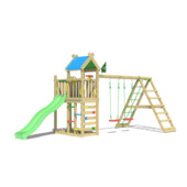 Speeltoestel Jungle Gym Nomad met groene glijbaan en klimrek van grenenhout