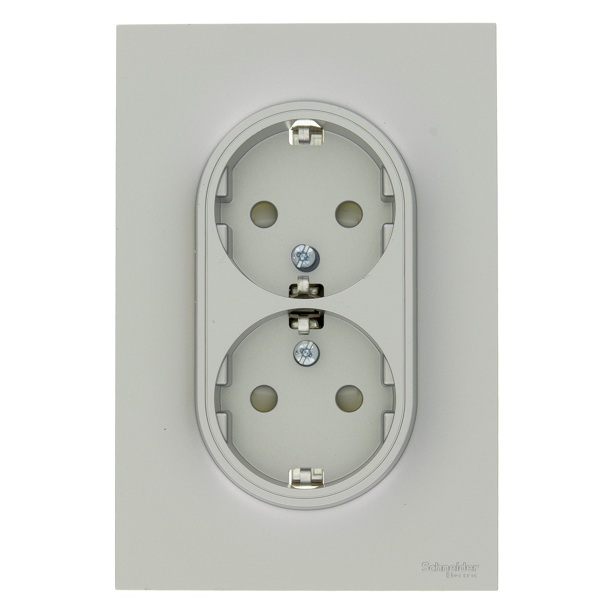 Schneider Electric Odace Dubbel Geaard Stopcontact Aluminium schneider electric kopen in de aanbieding