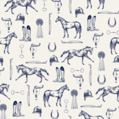 Vliesbehang Joules Equestrian paarden print Crème/Blauw 128902