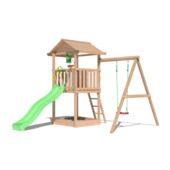 Speeltoestel Jungle Gym met groene glijbaan en schommel van douglashout