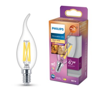 Philips LED kaars benttip E14 40W filament helder warmglow dimbaar kopen? | Led lampen | GAMMA