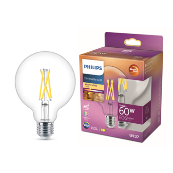 Philips LED globe E27 60W filament helder warmglow dimbaar kopen? | Led lampen | GAMMA