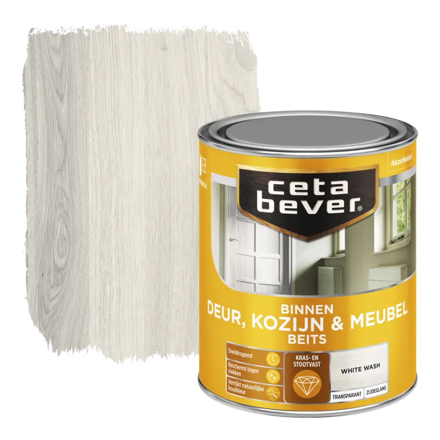 CetaBever Deur, Kozijn & Meubelbeits zijdeglans transparant white wash 750 ml
